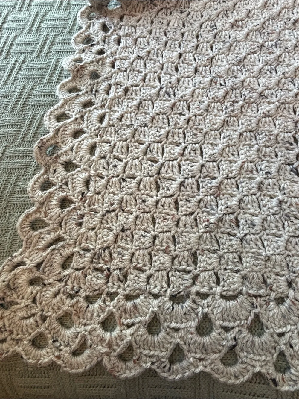 Handmade Crochet Blanket in Light Beige Heather